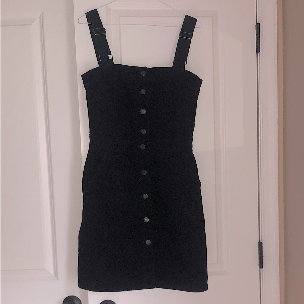 Black Gap Button-Front Corduroy Dress with Adjustable Straps